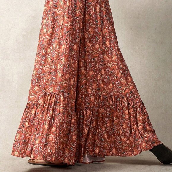 Multicolor Boho Women's Vacation Floral Print Wide Leg Loose Pants - Picture 8 of 8